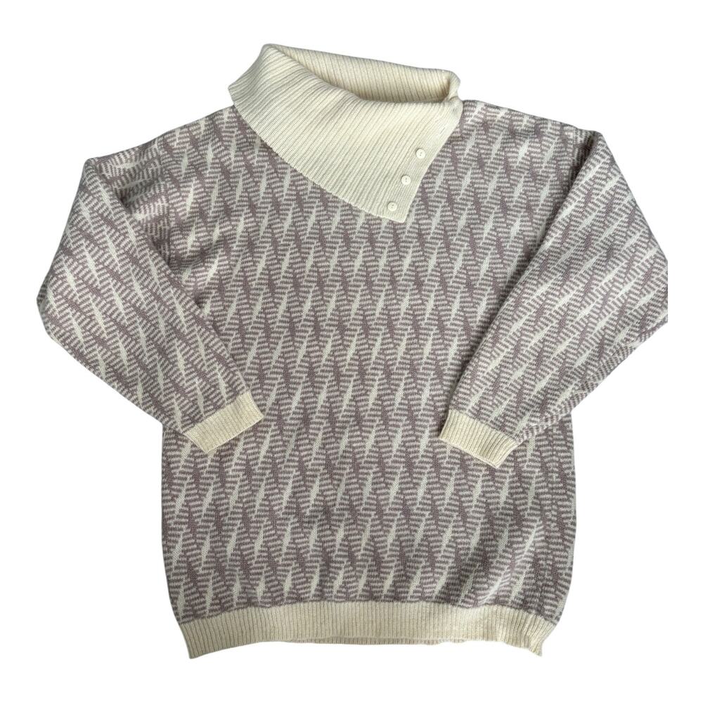VTG 90s Jeanne Pierre Wool Angora Sweater M Geometric Ski Lodge Preppy Old Money
